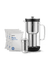 Front view of Aarke Purifier Starter Kit including Purifier, three Pure refill bags, and a stainless steel filter cartridge.