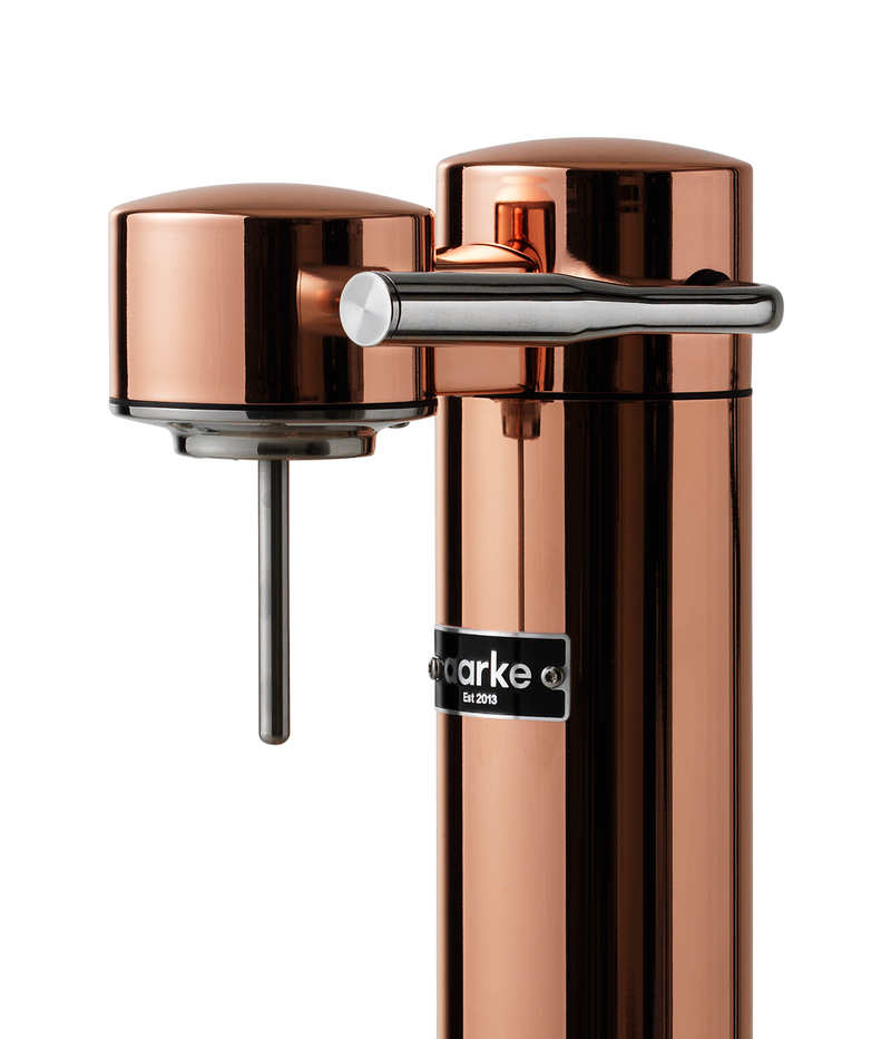 Aarke Carbonator 3 in Copper. Close up of nozzle.