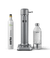 Front view of the Carbonator 3 in Hammertone beside a PET water bottle and CO2 gas Cylinder.