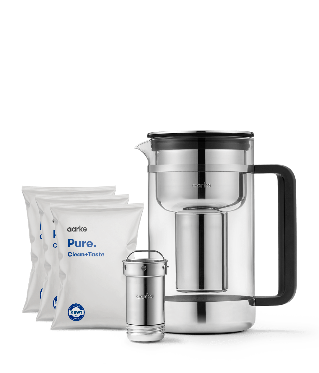 Front view of Purifier Large Starter Kit, including refill bags and filter cartridge.