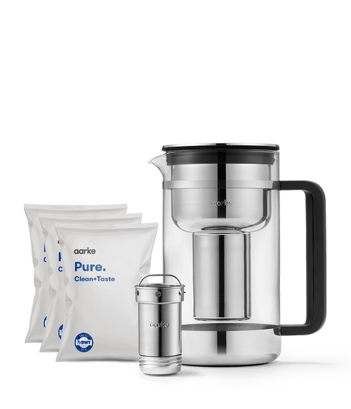 Front view of Purifier Large Starter Kit, including refill bags and filter cartridge.