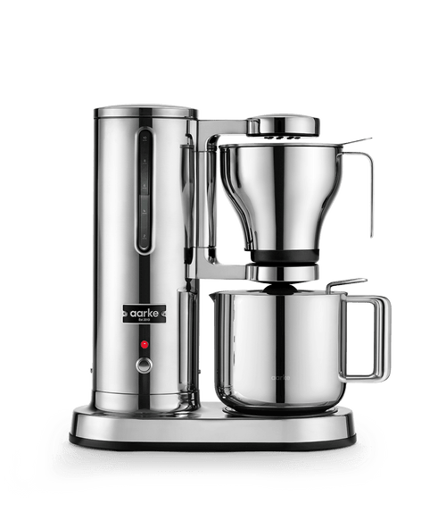 Front view of the Aarke Coffee Maker in stainless steel.