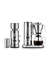 Aarke Coffee Maker and Coffee Grinder in Stainless Steel with stainless steel accessories and freshly brewed filter coffee.