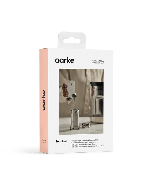 Front view of the Aarke Enriched filter refill packaging. 