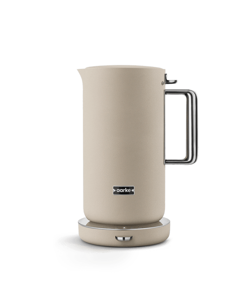 AARKE electric Kettle Sand featuring a sleek cylindrical shape and stainless steel handle.
