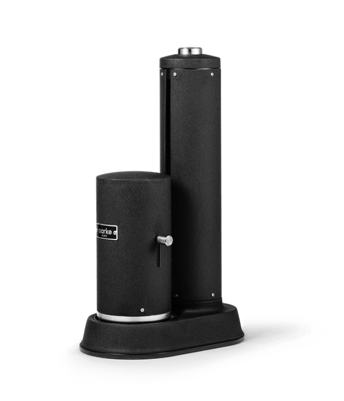 Side view of the Aarke Carbonator Pro in Matte black with the safety chamber cover closed and carbonation lever visible.