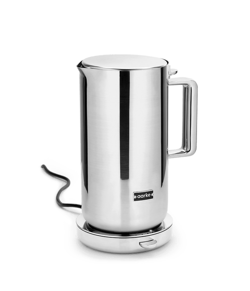 Side view of the Aarke Kettle in Stainless Steel.