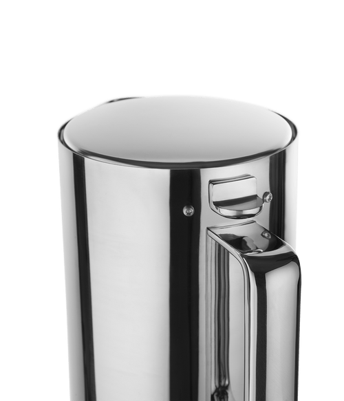 Aarke Stainless Steel Kettle. Close up of handle and release knob.