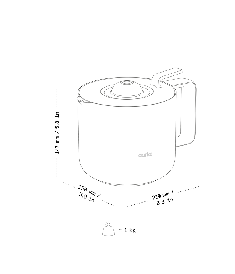 Illustration of the Aarke Thermal Jug with dimensions and weight.
