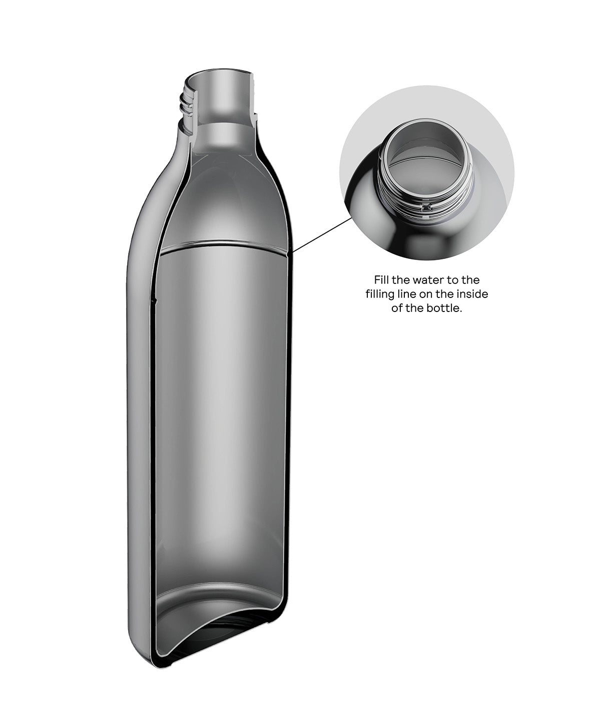 Inside of To-Go Bottle showing water filling mark.