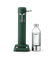 Aarke Carbonator 3 Heritage Green, a SodaStream sparkling water maker standing next to an Aarke BPA-free PET water bottle with a stainless steel cap.