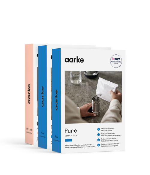 Aarke Pure and Enriched Filter Granules refill packs for Aarke Water Purifier, for softer, cleaner and alkaline, magnesium-mineralised water.