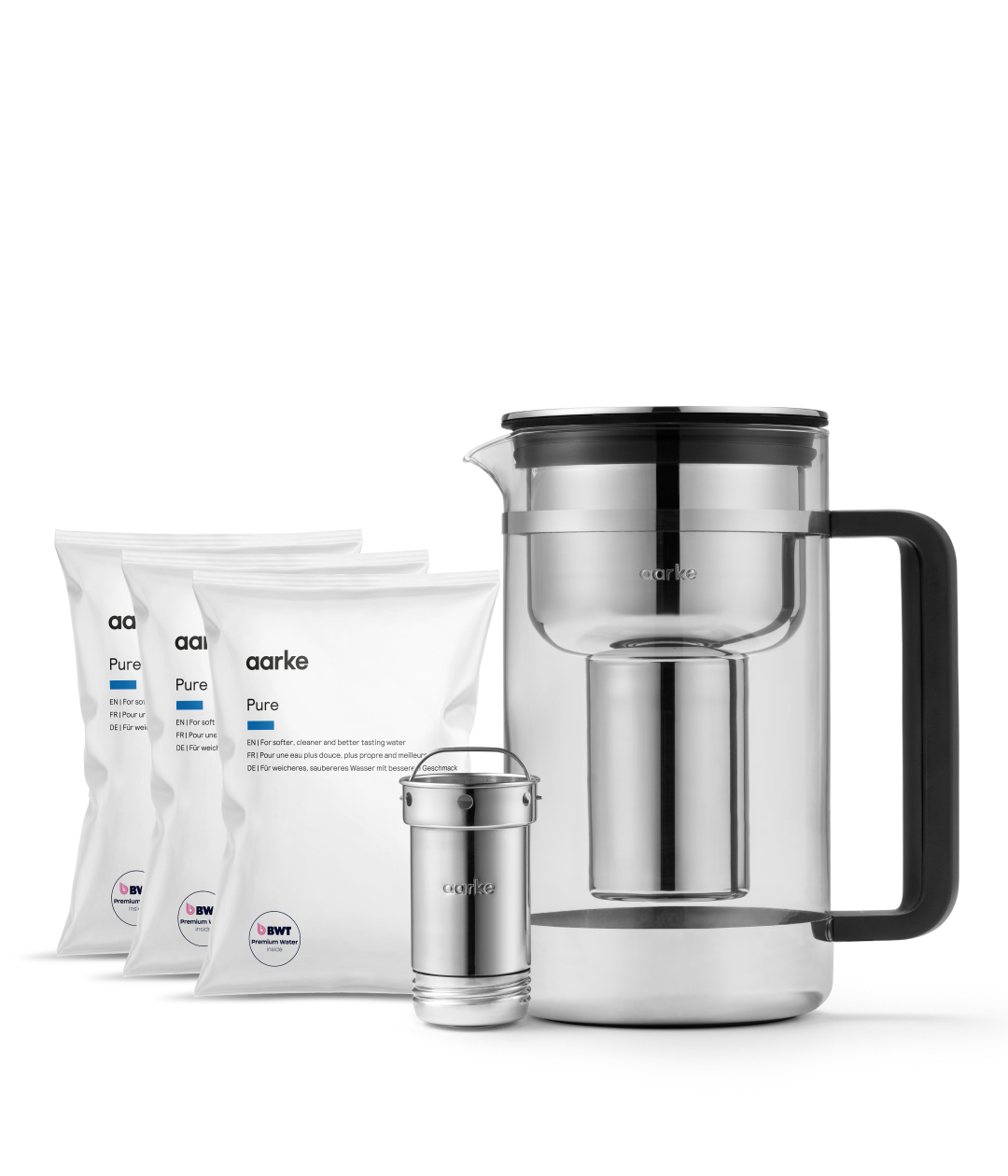 Aarke Water Purifier Large with three Pure Filter Granules refill bags for softer, cleaner and better-tasting water