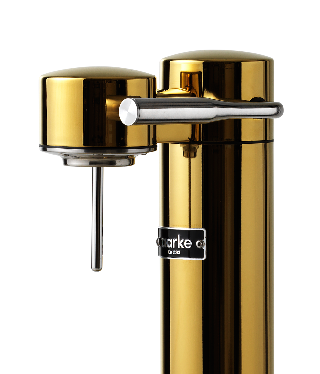 Aarke Carbonator 3 in Gold. Nozzle close up.