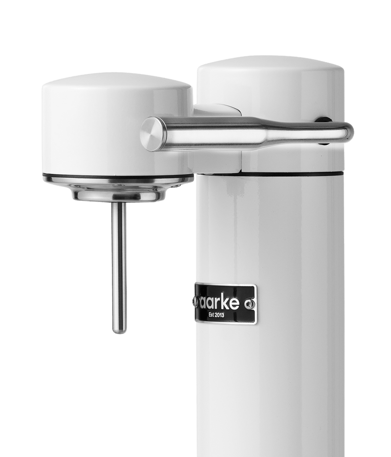 Aarke Carbonator 3 in White. Nozzle close up.