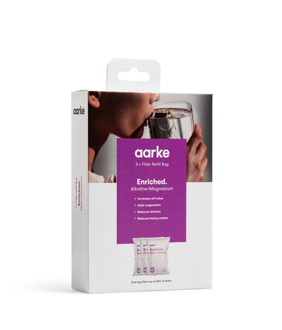 Aarke Enriched Granule Filters box. Front view.